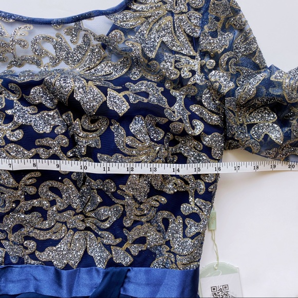 RENZ BRIDAL Navy Blue Satin Chiffon Embellished Gown - Picture 10 of 17